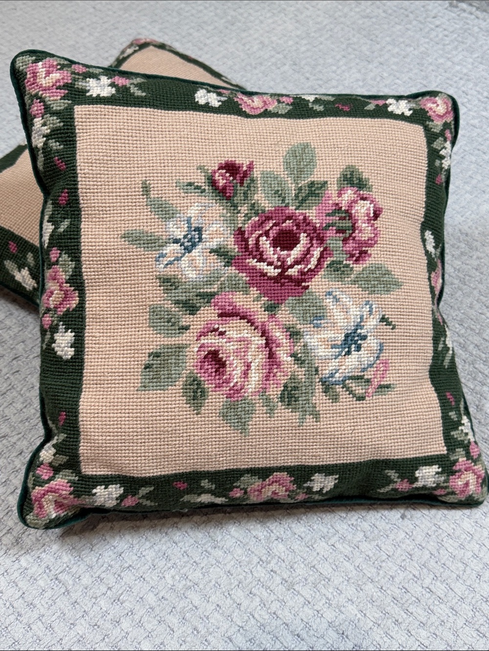 Cottagecore Floral Embroidered Velvet Pillow Decor Tapestry Pink Blue Green Set